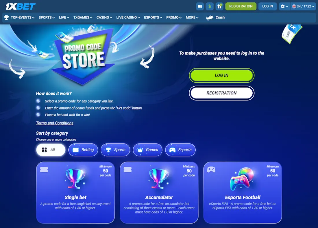1xBet Casino Promo codes Screenshot